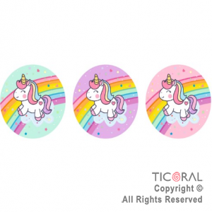 UNICORNIO ARCO IRIS STICKER 10 x 12 UNIDADES